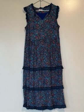 J. Jill Blue Paisley Tiered Sleeveless Dress